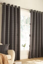 Furn Ellis Windowpane Check Eyelet Curtains in Grey - Size: 229 cm width x 137 cm drop - thumbnail 1