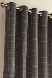 Furn Ellis Windowpane Check Eyelet Curtains in Grey - Size: 229 cm width x 137 cm drop - thumbnail 2