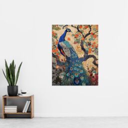 "Artery8 Peacock in Tree with Wildflowers Artwork Detailed Wall Art Print in Beige - Size: W12"" x H16""" - thumbnail 4