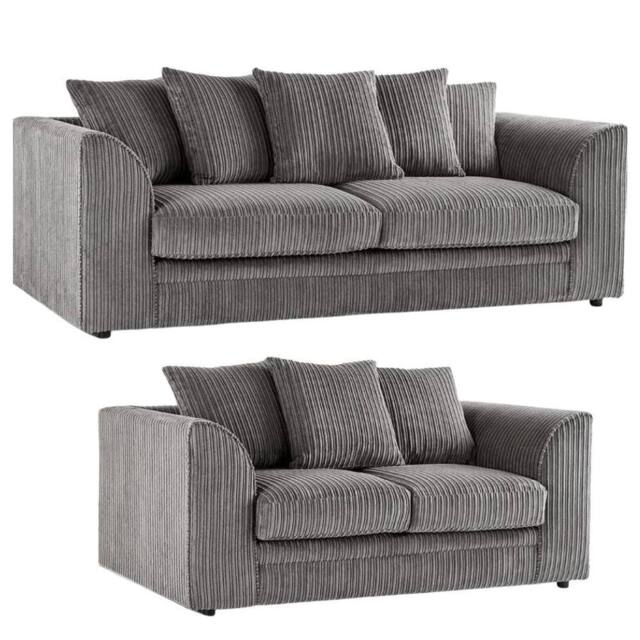 Bliss Furniture Jumbo Cord Scatter Back 3+2 Seater Sofa Set in Dylan Grey Colour - Size: 5 Pack - image 1