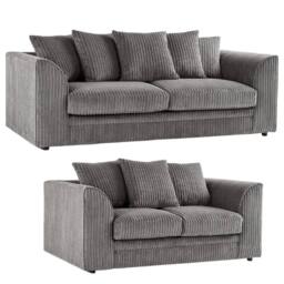 Bliss Furniture Jumbo Cord Scatter Back 3+2 Seater Sofa Set in Dylan Grey Colour - Size: 5 Pack - thumbnail 1