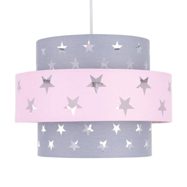 First Choice Lighting Pink & Grey Star Two Tier Light Shade - image 1