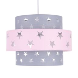 First Choice Lighting Pink & Grey Star Two Tier Light Shade - thumbnail 1