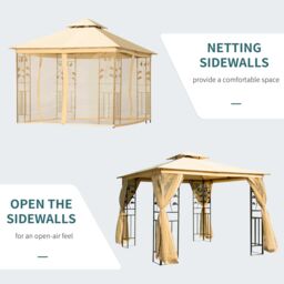OUTSUNNY 3 x 3(m) Garden Gazebo Marquee Tent Canopy Shelter Pavilion in Beige - thumbnail 4