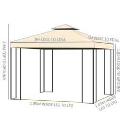 OUTSUNNY 3 x 3(m) Garden Gazebo Marquee Tent Canopy Shelter Pavilion in Beige - thumbnail 3