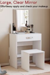 Home Discount Vida Designs Isla Dressing Table Set with Built-in Mirror & Stool in White - thumbnail 5
