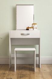 Home Discount Vida Designs Isla Dressing Table Set with Built-in Mirror & Stool in White - thumbnail 3