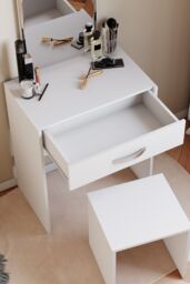 Home Discount Vida Designs Isla Dressing Table Set with Built-in Mirror & Stool in White - thumbnail 4