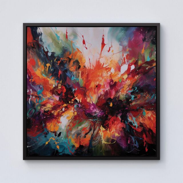 "Warren Reed - Designer A Vibrant Abstract Painting Of Halloween Framed Canvas in Black - Size: W16"" x H16""" - image 1