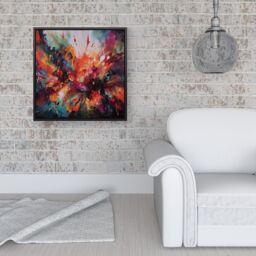 "Warren Reed - Designer A Vibrant Abstract Painting Of Halloween Framed Canvas in Black - Size: W16"" x H16""" - thumbnail 2
