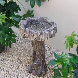 Primrose Teviot Tree Stump Design Decorative Garden Birdbath Bird Table 57.5cm in Grey - thumbnail 3