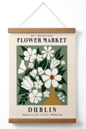Dublin Green and White Flower Market Exhibition Framed Print SIZE: A2 with Oak Frame