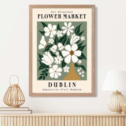 ARTZE Dublin Green & White Flower Market Exhibition Framed Print SIZE: A2 with Oak Frame in Beige - Size: A4 - thumbnail 2
