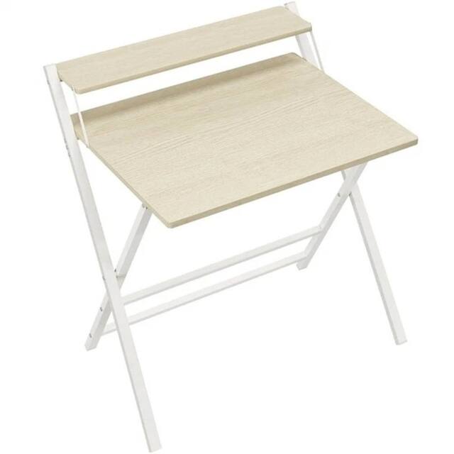 KORVIXA Foldable Computer Office Desk with Monitor Shelf in Beige - Size: 100 cm x 100 cm - image 1