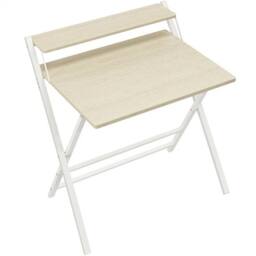 KORVIXA Foldable Computer Office Desk with Monitor Shelf in Beige - Size: 100 cm x 100 cm - thumbnail 1