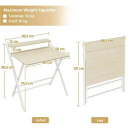 KORVIXA Foldable Computer Office Desk with Monitor Shelf in Beige - Size: 100 cm x 100 cm - thumbnail 2