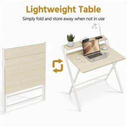 KORVIXA Foldable Computer Office Desk with Monitor Shelf in Beige - Size: 100 cm x 100 cm - thumbnail 5