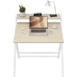 KORVIXA Foldable Computer Office Desk with Monitor Shelf in Beige - Size: 100 cm x 100 cm - thumbnail 4