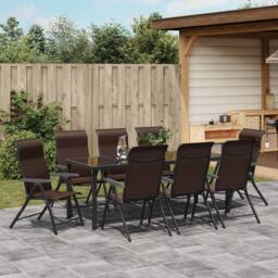 Berkfield Home 9 Piece Garden Dining Set Brown Poly Rattan - thumbnail 4