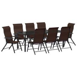 Berkfield Home 9 Piece Garden Dining Set Brown Poly Rattan - thumbnail 2