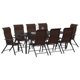 Berkfield Home 9 Piece Garden Dining Set Brown Poly Rattan - thumbnail 3