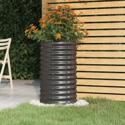 Berkfield Home Garden Planter Powder-coated Steel 40x40x68 cm Anthracite in Black - Size: 40 x 40 x 68 cm