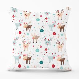 Warren Reed - Designer Happy Reindeer With Christmas Lights Outdoor Cushion in White - Size: 60 cm x 60 cm - thumbnail 1