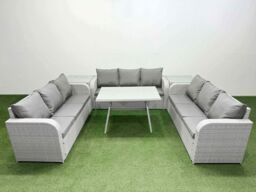 Fimous 9 Seat Outdoor Rattan Garden Furniture with 2 Side Tables Light Grey - thumbnail 2