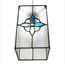 Happy Homewares Traditional Clear Glass Tiffany Style Pendant Light Shade with Coloured Panels in Teal - thumbnail 5