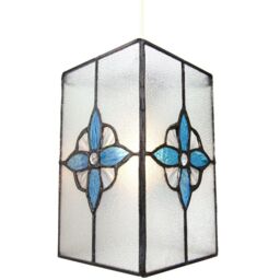Happy Homewares Traditional Clear Glass Tiffany Style Pendant Light Shade with Coloured Panels in Teal - thumbnail 3