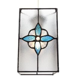 Happy Homewares Traditional Clear Glass Tiffany Style Pendant Light Shade with Coloured Panels in Teal - thumbnail 2