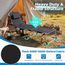 Costway Portable Sunbathing Chair with 4-Level Backrest in Black - thumbnail 3