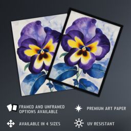 "Artery8 Purple Pansy Watercolour Painting Soft Floral Wall Art Print - Size: W18"" x H24""" - thumbnail 2