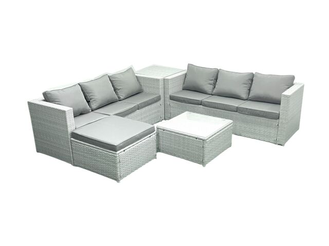 Fimous Rattan Garden Outdoor Furniture Set 7 Seater Rattan Garden Sofa Set with Big Footstool Side Table Light Grey Mixed - image 1
