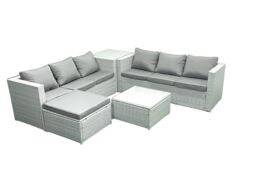 Fimous Rattan Garden Outdoor Furniture Set 7 Seater Rattan Garden Sofa Set with Big Footstool Side Table Light Grey Mixed - thumbnail 2