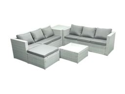 Fimous Rattan Garden Outdoor Furniture Set 7 Seater Rattan Garden Sofa Set with Big Footstool Side Table Light Grey Mixed - thumbnail 1