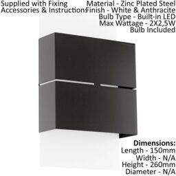 Loops IP44 Outdoor Wall Light White & Anthracite Zinc Steel 2.5W Built in LED in Metallics - thumbnail 2