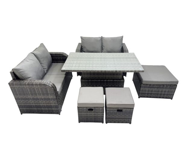 Fimous 7-seater Rattan Garden Furniture Dining Set with 3 Stool in Dark Grey - image 1