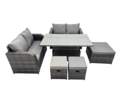 Fimous 7-seater Rattan Garden Furniture Dining Set with 3 Stool in Dark Grey - thumbnail 1