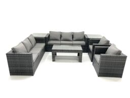 Fimous Rattan Garden Furniture Sofa Set with Coffee table Armchair 2 Side Tables Dark Grey Mixed - thumbnail 1