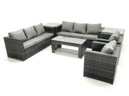 Fimous Rattan Garden Furniture Sofa Set with Coffee table Armchair 2 Side Tables Dark Grey Mixed - thumbnail 2