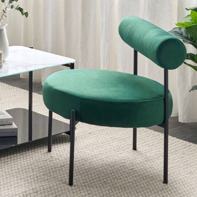 Wyld and Coco Emerald Velvet Armless Chair Round Seat and Roll Back Bolster Black in Green - image 1