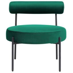 Wyld and Coco Emerald Velvet Armless Chair Round Seat and Roll Back Bolster Black in Green - thumbnail 3