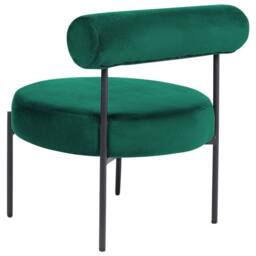 Wyld and Coco Emerald Velvet Armless Chair Round Seat and Roll Back Bolster Black in Green - thumbnail 6