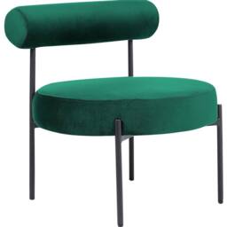 Wyld and Coco Emerald Velvet Armless Chair Round Seat and Roll Back Bolster Black in Green - thumbnail 2