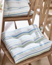 Dibor Set of 2 Blue Striped Indoor Outdoor Chair Seat Pad Garden Cushions L40cm x W40cm - Size: 40 cm x 40 cm - thumbnail 1