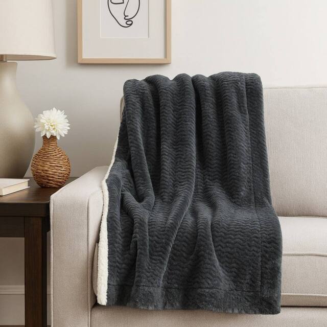 Voltico Jacquard Flannel Sherpa Throw - Charcoal&Grey, 130 × 160 cm in Charcoal - Size: 130 cm x160 cm - image 1