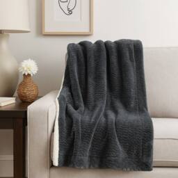 Voltico Jacquard Flannel Sherpa Throw - Charcoal&Grey, 130 × 160 cm in Charcoal - Size: 130 cm x160 cm - thumbnail 1