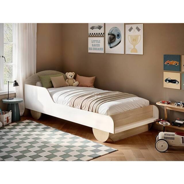 Flair Oliver Car Wooden Bed White & Oak - Size: Single - image 1