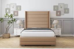 "Comfort Beds Milano Dumfries Bed Frame - 50"" Upholstered Wingback Headboard in Light Brown - Size: Super King" - thumbnail 2